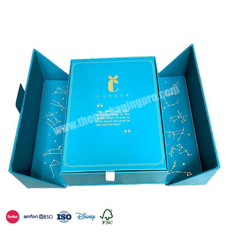 China Big Factory Good Price Blue hard material double-sided door design paper gift box Special-shaped