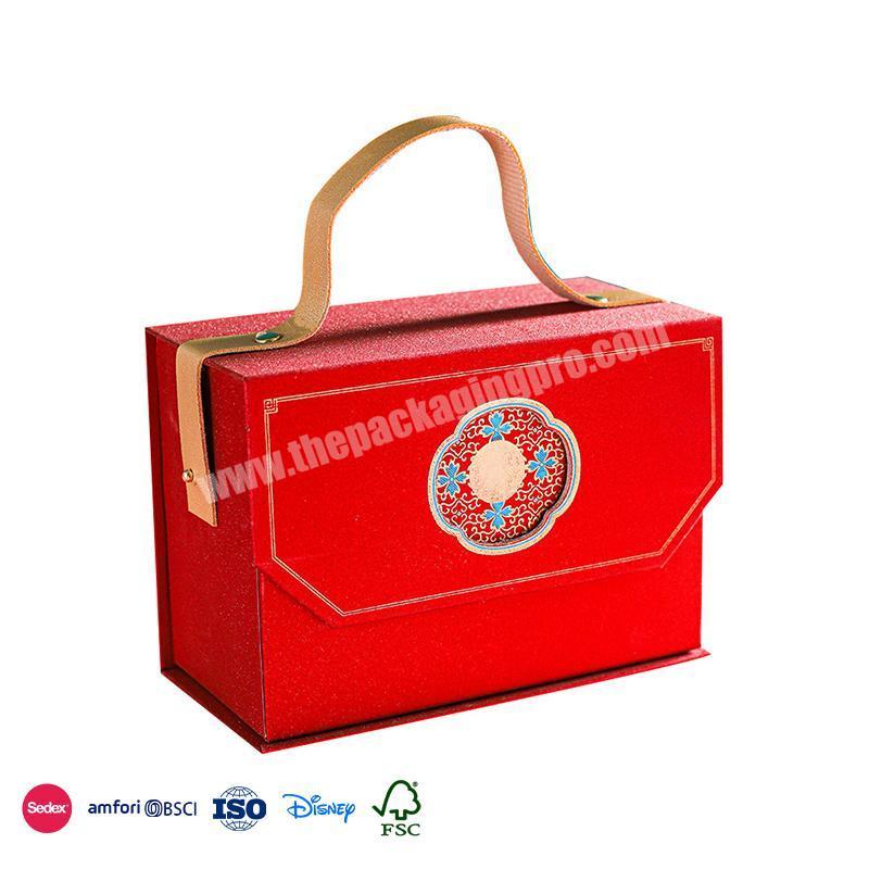 China Big Factory Good Price Red Tote Style Design With Classic Pattern Leather Hand Bad box for wedding