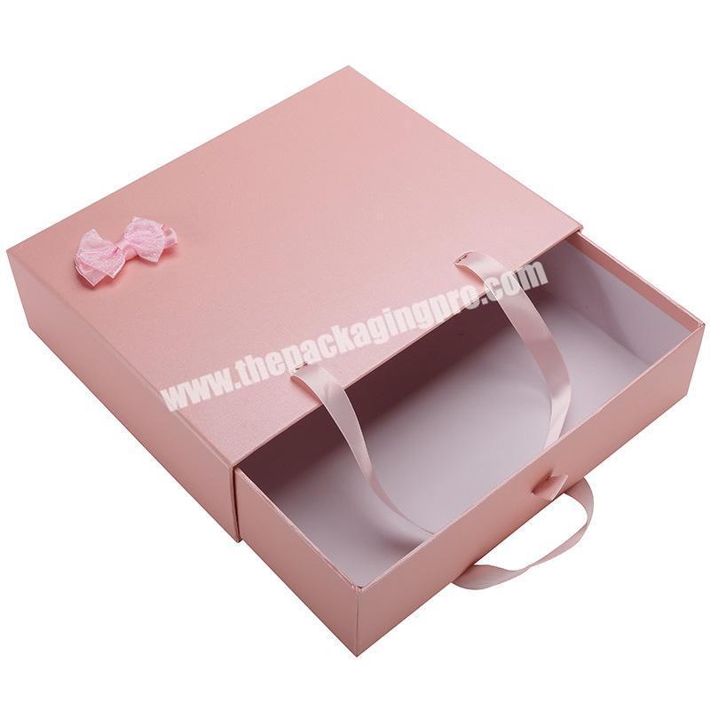 China Box Manufacturers Custom Logo Printed Cardboard Paper Drawer Gift Box Packaging with Ribbon Handle