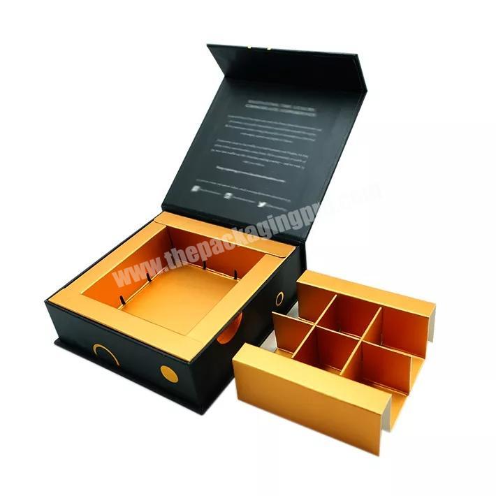 China Custom Luxury Book Shaped Rigid Paper Packaging Magnetic Gift Boxes With golden dividers