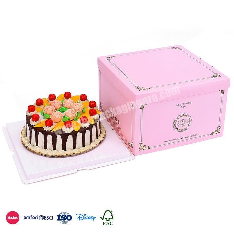 China Factory Promotion Spot Pink Square with Hot Stamping Technology Edge Design birthday cake packaging box