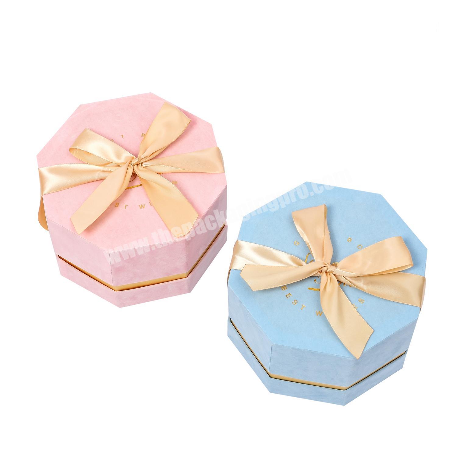 China Factory Wholesale Flannel Octagon Cardboard Gift Box Ring Watch Gift Storage Box Jewelry Packaging Boxes with Lid and Base