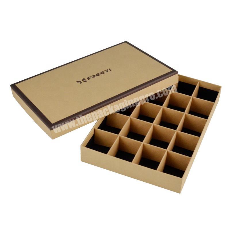 China factory supplies 20 grid chocolate box packaging lid and base box design kraft paper long chocolate box