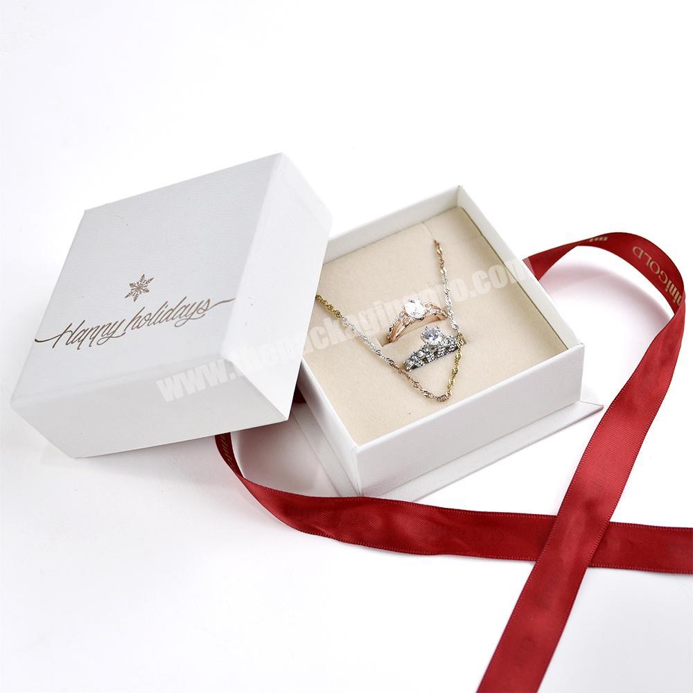 Christmas Style Custom Logo Square Specialty Paper Jewelry Box Necklace Ring Pendant Packaging Small Gift Boxes With Ribbon