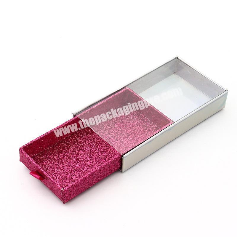 Clear window pink and holographic lashes eyelash drawer packaging box custom private label