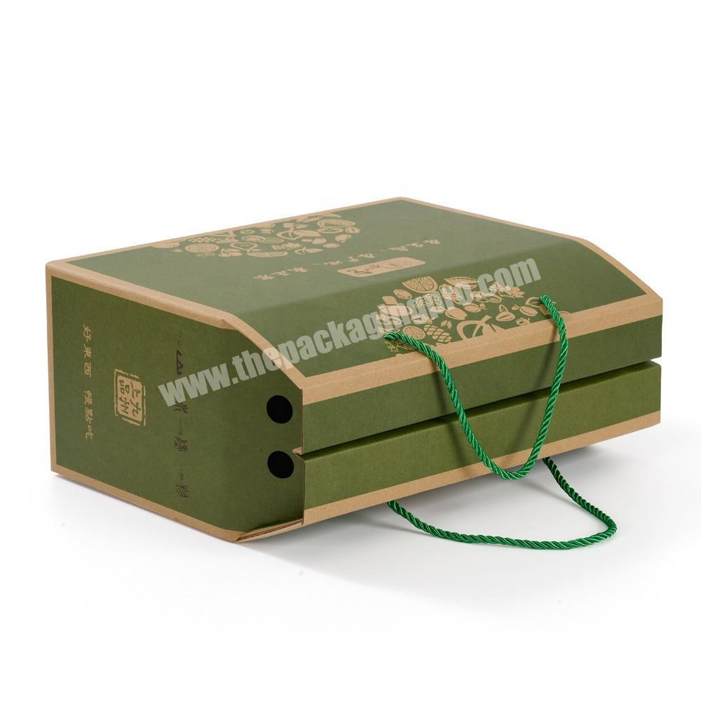 Corrugated Carton Foldable Cardboard Food Paper Packaging Kraft Gift Box  with Rope Handle