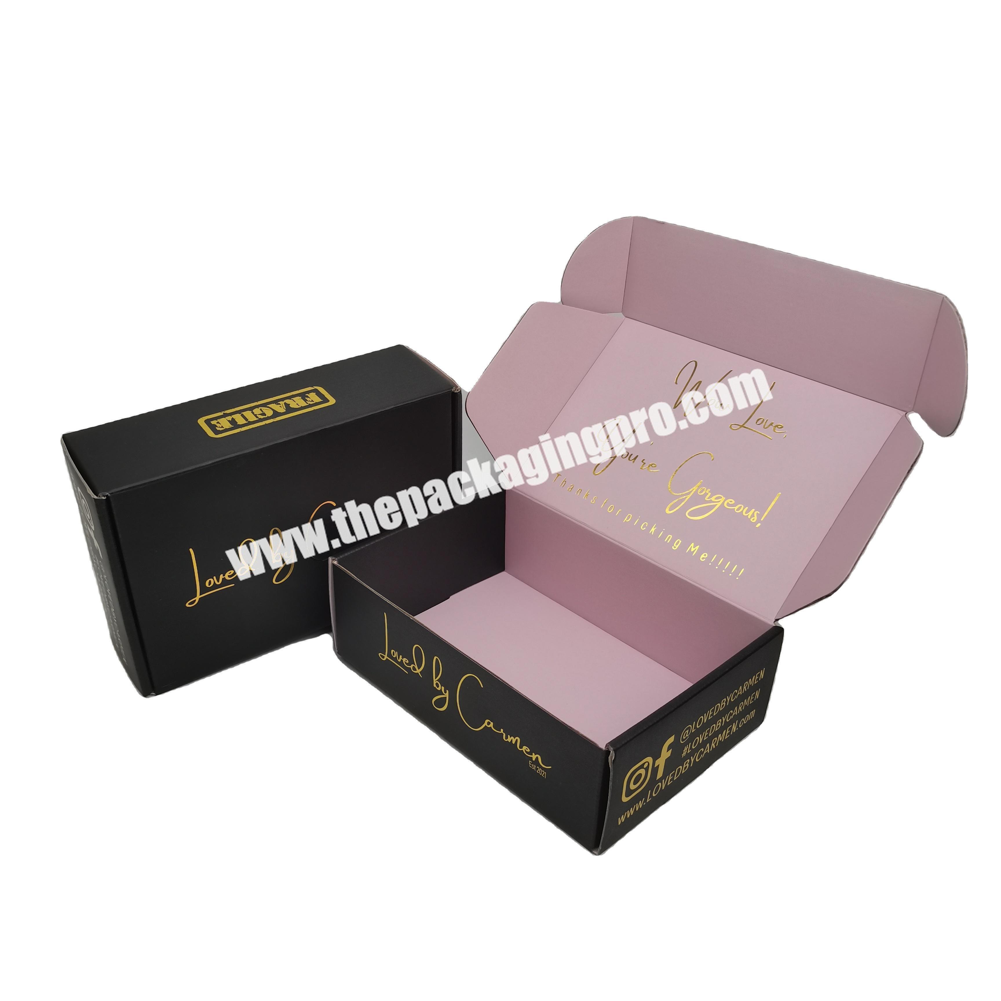 Wholesale custom logo black cardboard mailer box with gold foil