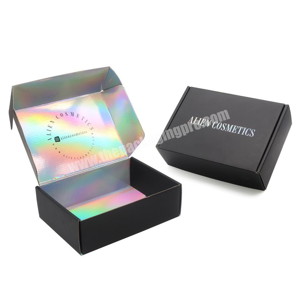 Corrugated black holographic paper box gift mailer box with custom logo
