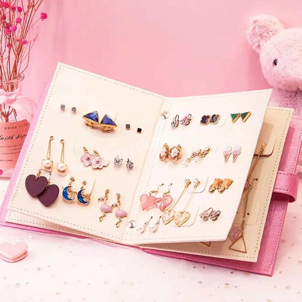 Creative Design Custom PU Jewelry Display Earring Holder Travel Jewelry Boxes Earring Organizer Book Shape Earring Display Box