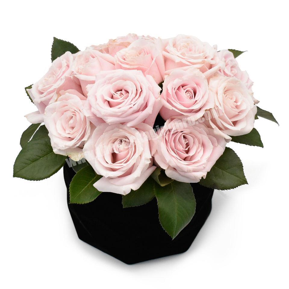Creative Polygon Shaped Black Velvet Flesh Rose Preserved Flower Gift Packaging Box Caja De Flores Para Rosas For Rose