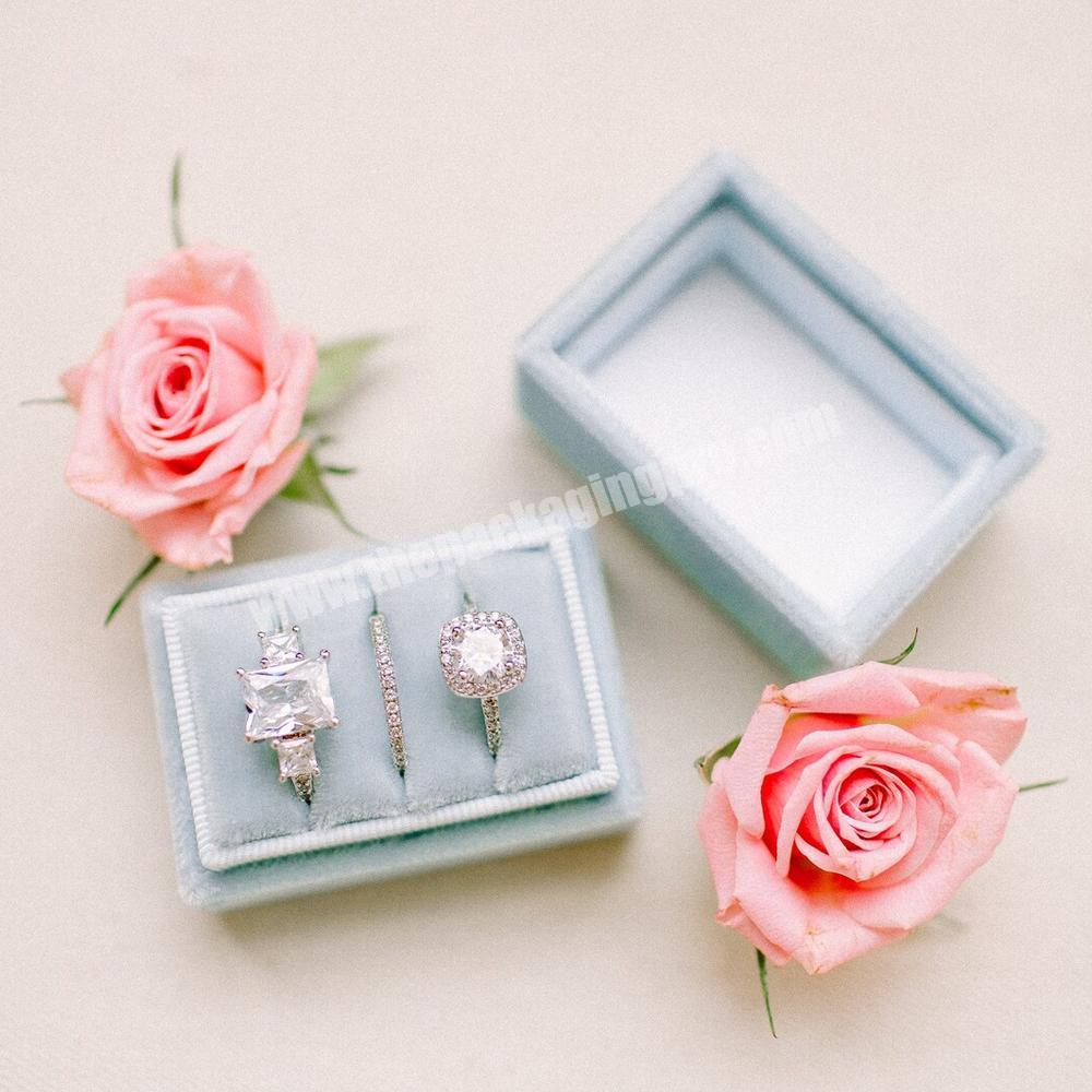 Custom 3 rings rectangular velvet jewelry ring engagement wedding gift box packaging jewelry gift box luxury ring jewelry boxes