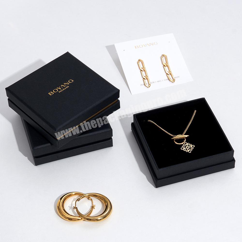 Custom Black Biodegradable Paper Lid and Base Jewelry Packaging Box with Logo