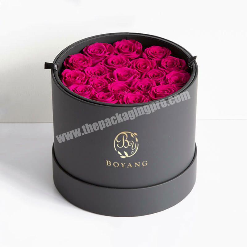 Custom Black Printing Paper Cardboard Wedding Gift Luxury Round Rose Flower Box With Lid Gift Packaging For Flower Arrangements