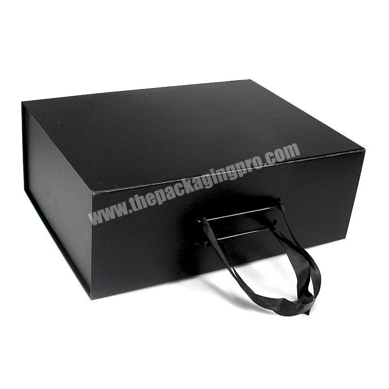 Custom Design  Black Large Rigid Paper Cardboard Gift Packaging Magnetic Folding Box for Wedding Dress