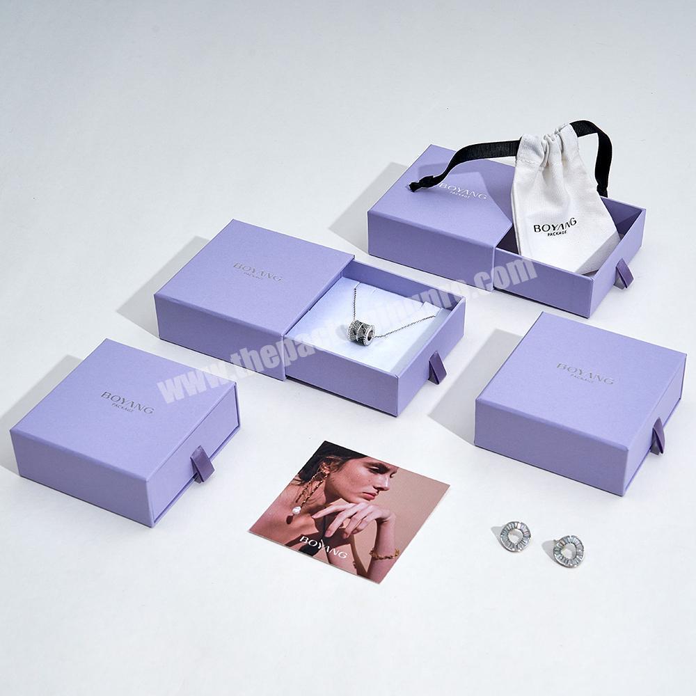 Custom Drawer Purple Paper Jewelry Necklace Pendants Earring Boxes and Packaging