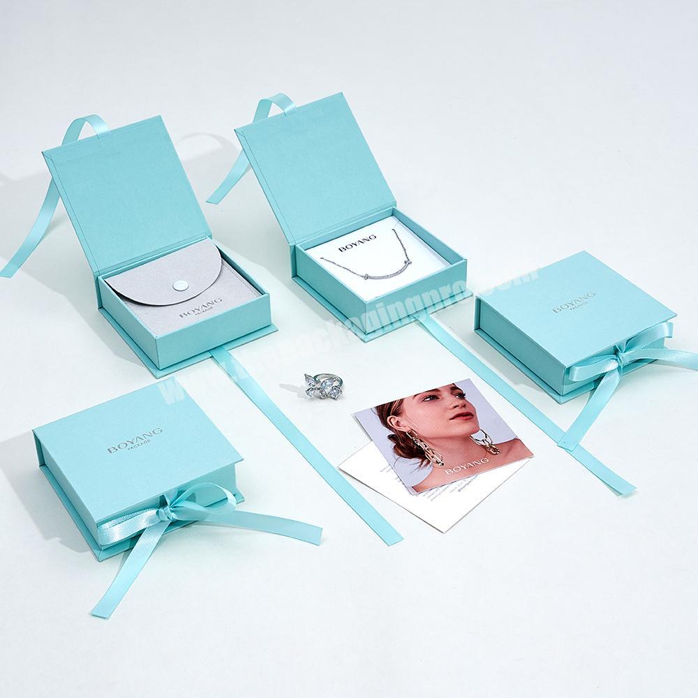 Custom Fashion Luxury Light Green Paper Ribbon Necklace Box Jewelry Gift Boxes
