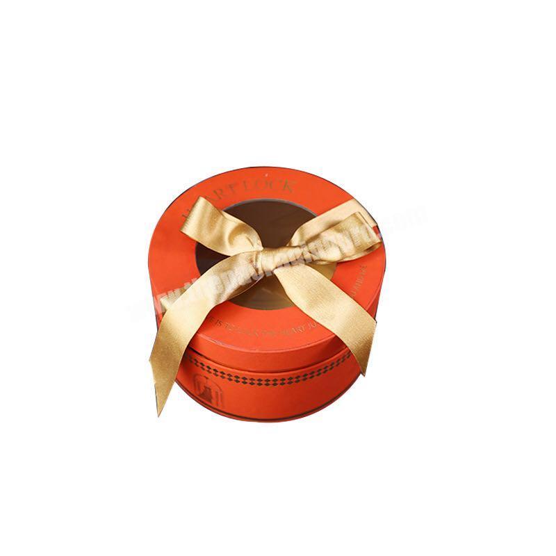 Custom Handmade Luxury Round Empty Decorative Christmas Gift box With PVC and Ribbon Box