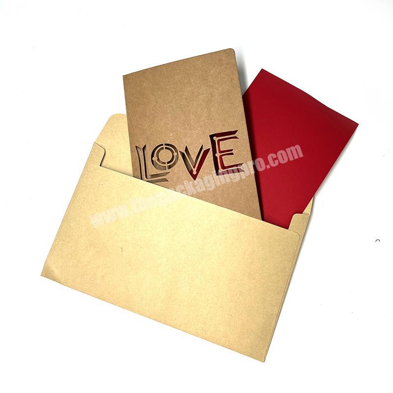 Custom High Quality recycled kraft craft Thank You Cards Greetings Cards with Envelope