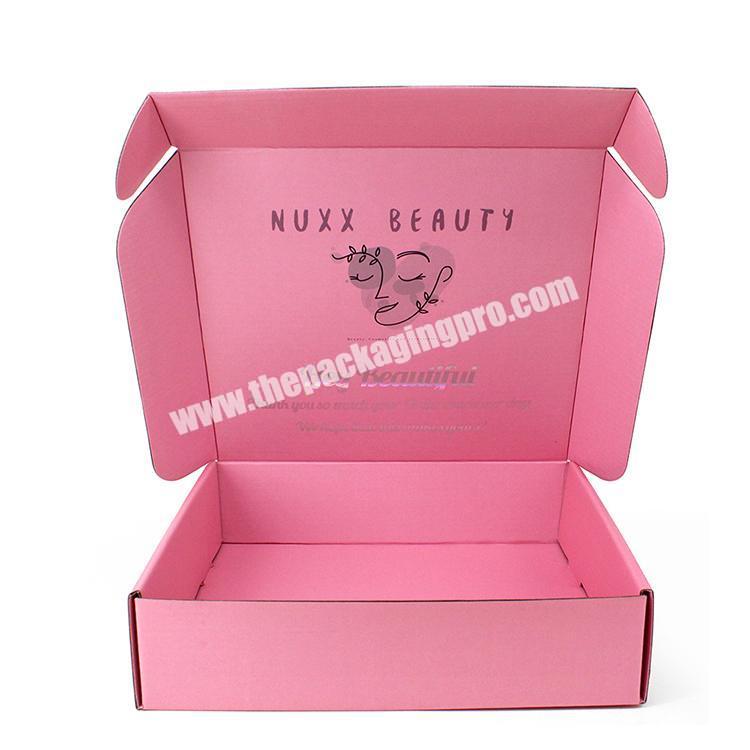 Custom LOGO Holographic Cosmetic Beauty Wigs Packaging Corrugated Pink Post Mailing Shipping Boxes