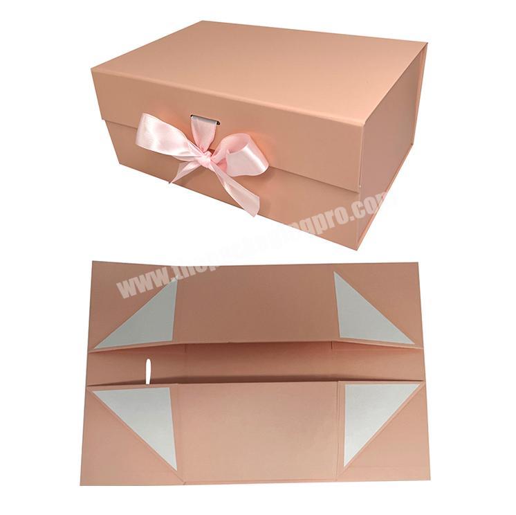 Custom Logo Apparel Packaging Handmade Pink Ribbon Folding Luxury Rigid Packaging Large Magnetic Hamper Gift Box Telescope Boxes
