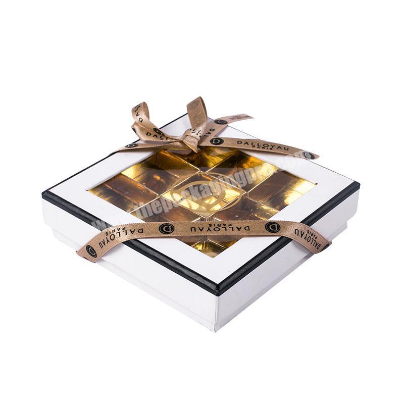 Custom Logo Boite Chocolat Ferrero Luxe Hard Cardboard Gold Insert Paper Grids Packaging Food Grade Chocolate Box With Window