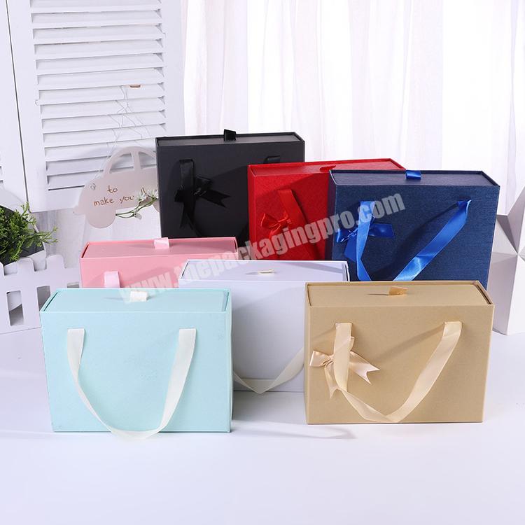 Custom Logo Design Ribbon Handle Large Drawer Jewelry Box Packaging with Jewelry Pouch Bag