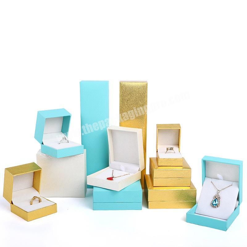 Custom Logo Fancy Multi Color Wooden Gold Beige Blue Leatherette Texture Jewelry Packaging Gift Box with Hidden Hinge