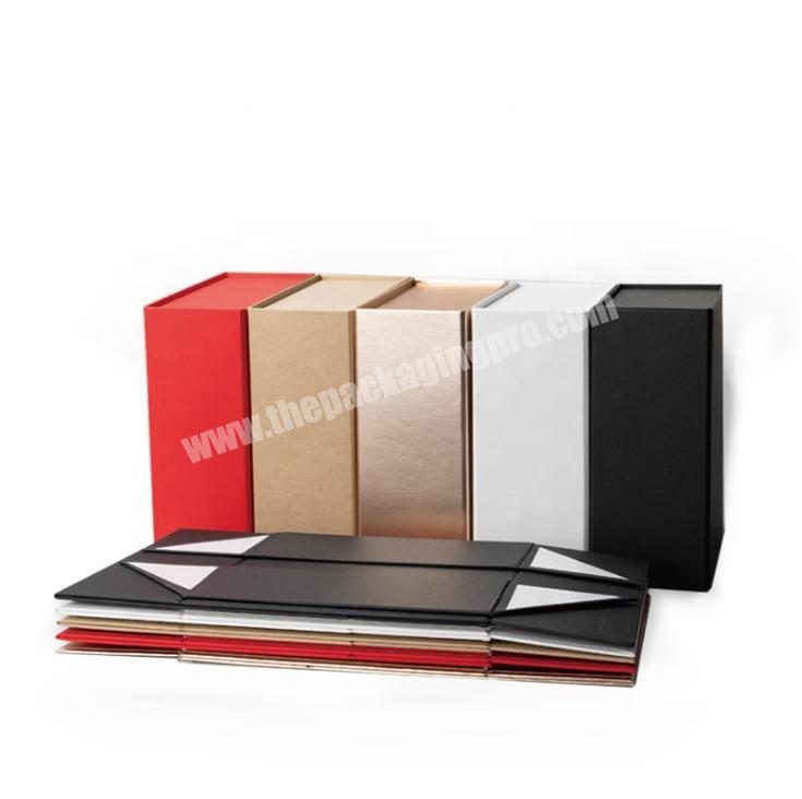 Custom Logo Flat Open Matt Black Foldable Magnet Gift Boxes With Ribbon Closure