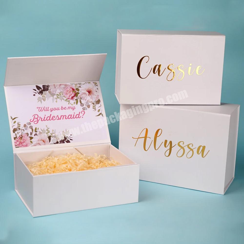 Custom Logo Folding Wedding Bridesmaid Gifts Box Bridesmaid Proposal Empty Gift Box for Bridesmaid Flower Girl Magnetic Gift Box