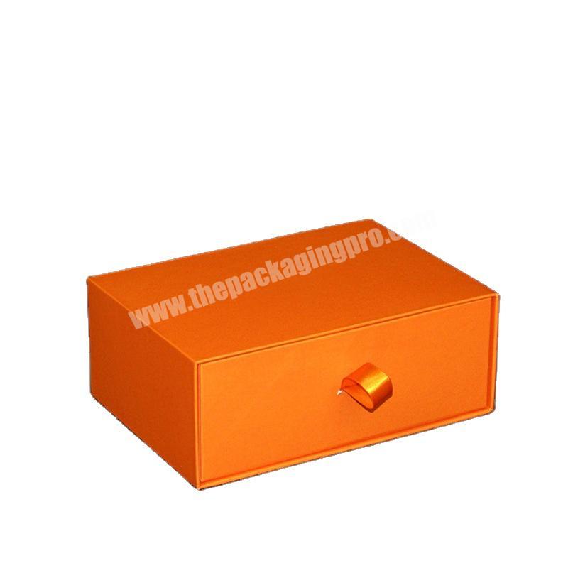Custom Logo High Quality Luxury Rigid Orange Paper Drawer Box Packaging Pull Out Sleeve Sliding Gift Drawer Box