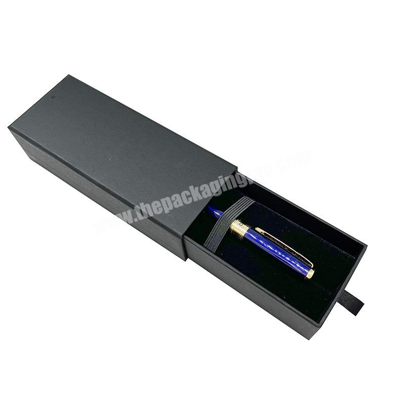 Custom Logo Long Narrow Black Paperboard Recyclable Paper Pen Gift Box Drawer Packaging Box