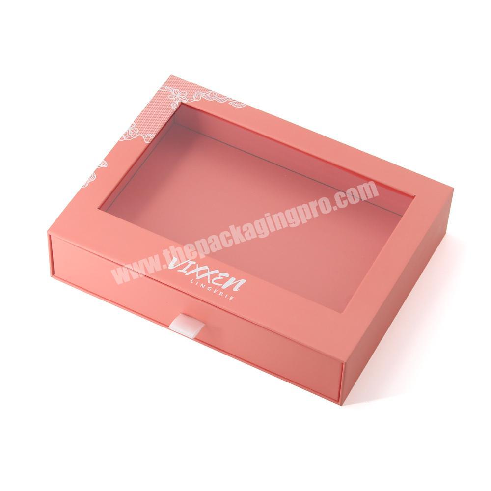 Custom Logo Luxury Small Cardboard Pull Tab Drawer Packaging Gift Box with Pvc Clear Window