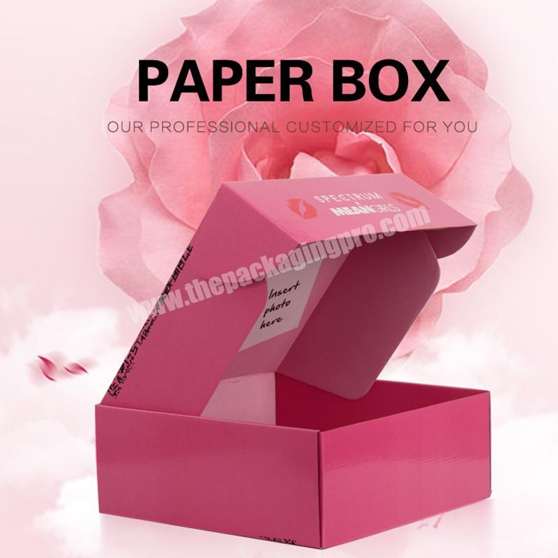 Custom Logo Paper Side Rollover Corrugated Cardboard Box Flip Top Design Cosmetic Pink Mailer Pr Box For Beauty