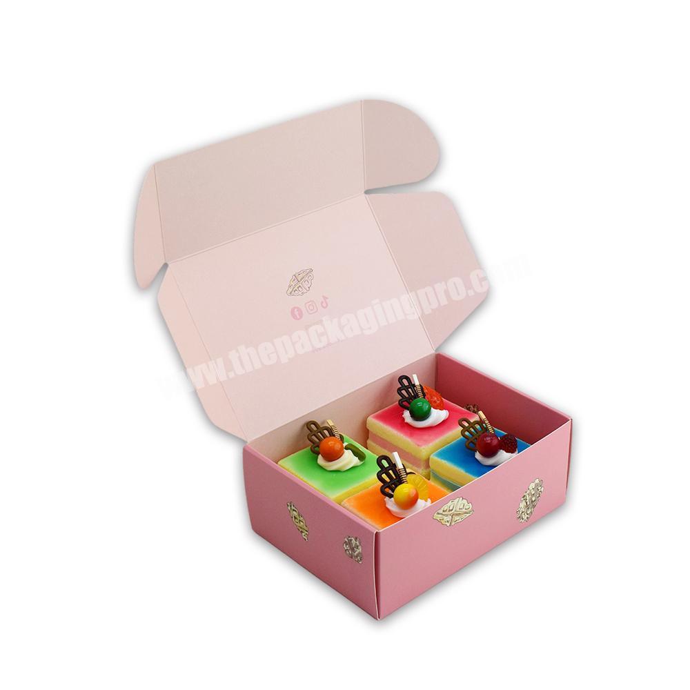 Custom Logo Pink Cake Cookie Packaging Box Food Grade Paper Party Paper Dessert Box for Mochi Donut