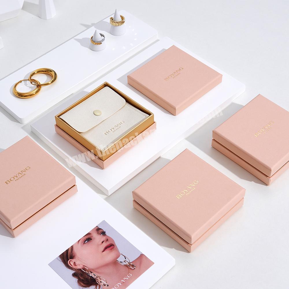 Custom Logo Printed Lid and Base Paper Pink Jewelry Packaging Boxes Set