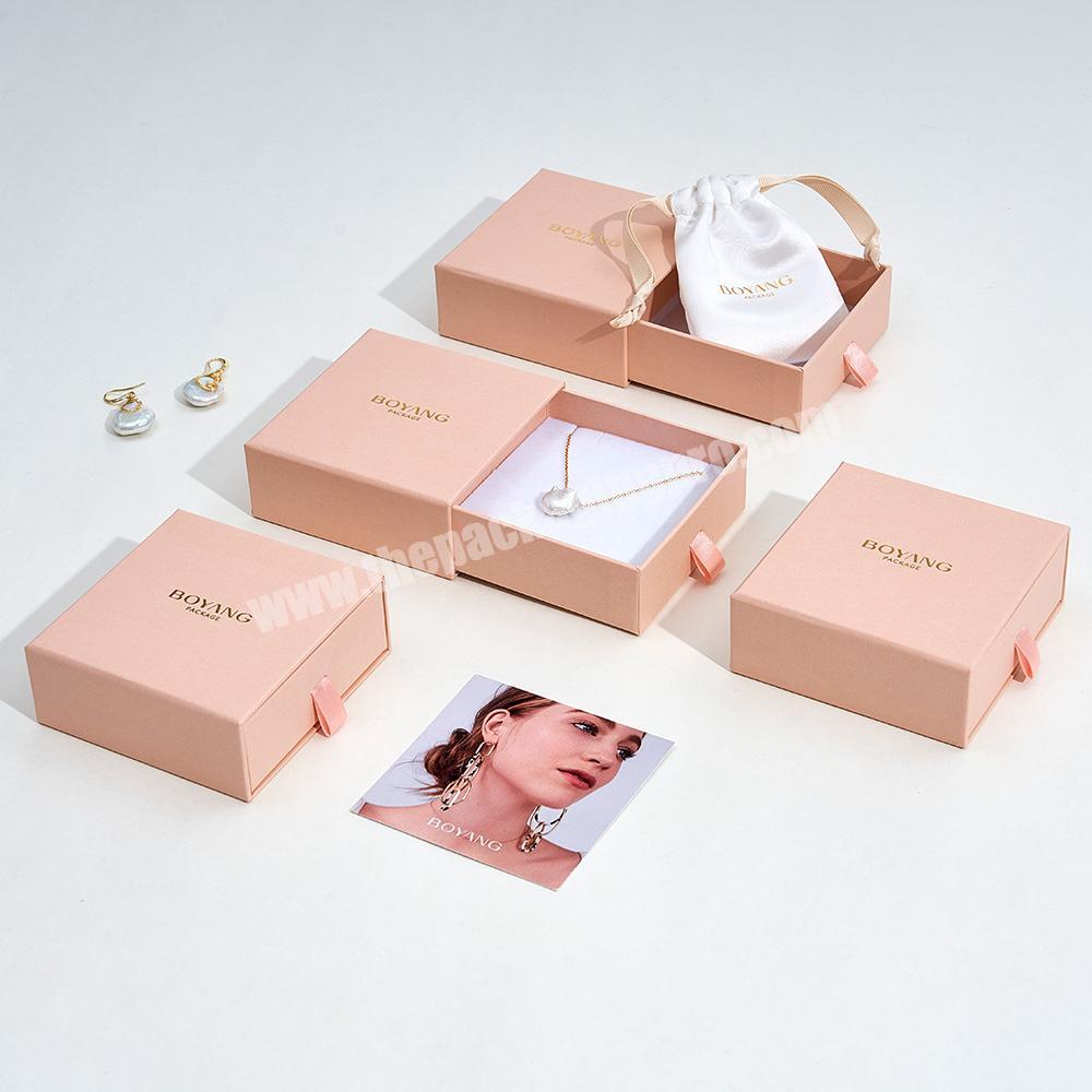 Custom Logo Printed Ring Earrings Pendant Necklace Bracelet Storage Drawer Paper Jewelry Box Packaging