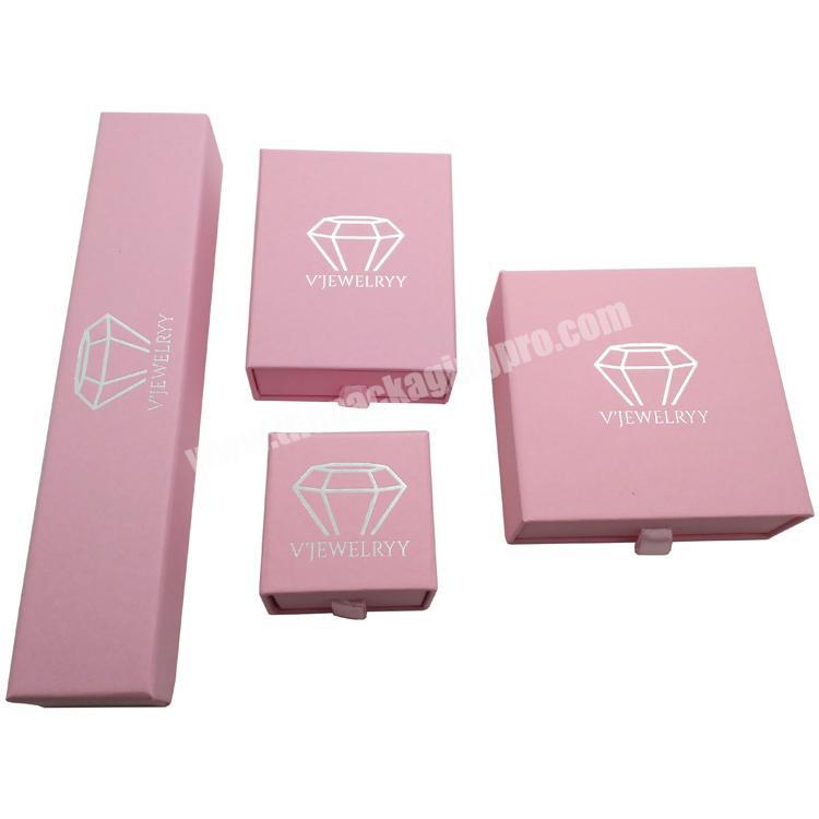 Custom Logo Printed Storage Luxury Pink Paper Ring Necklace Bracelet Set Box Custom Sliding Jewelry Boxes with Pull-out Drawer