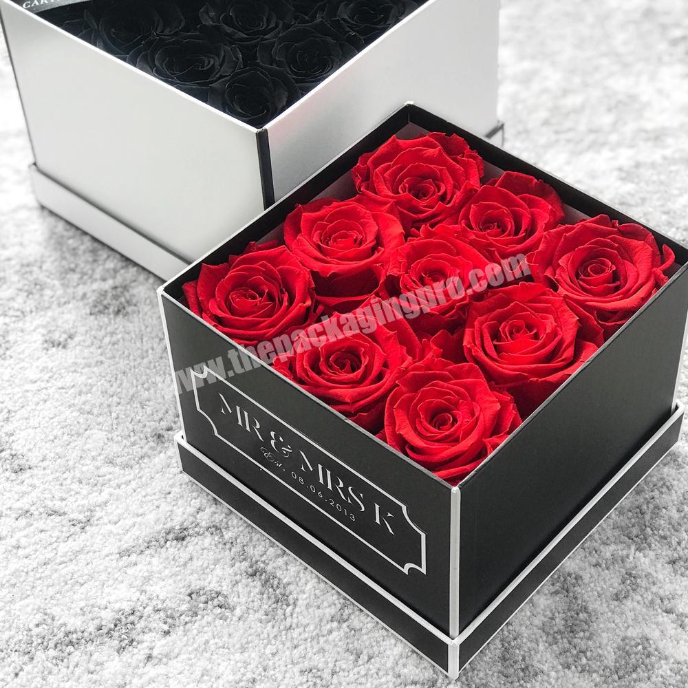 Custom Logo Square Flower Packaging Box With Ribbon I Love You Mom Preserved Roses Flower Gift Box Packaging Luxury Flower Box