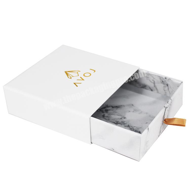 Custom Logo White Paper Drawer Jewelry Box Print Marble Lovely Jewelry Package