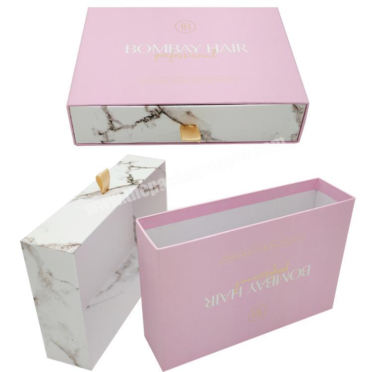 Custom Logo printed Pink marble gift Boxes Bundle Hair Extension Packaging For Wig Packing Box