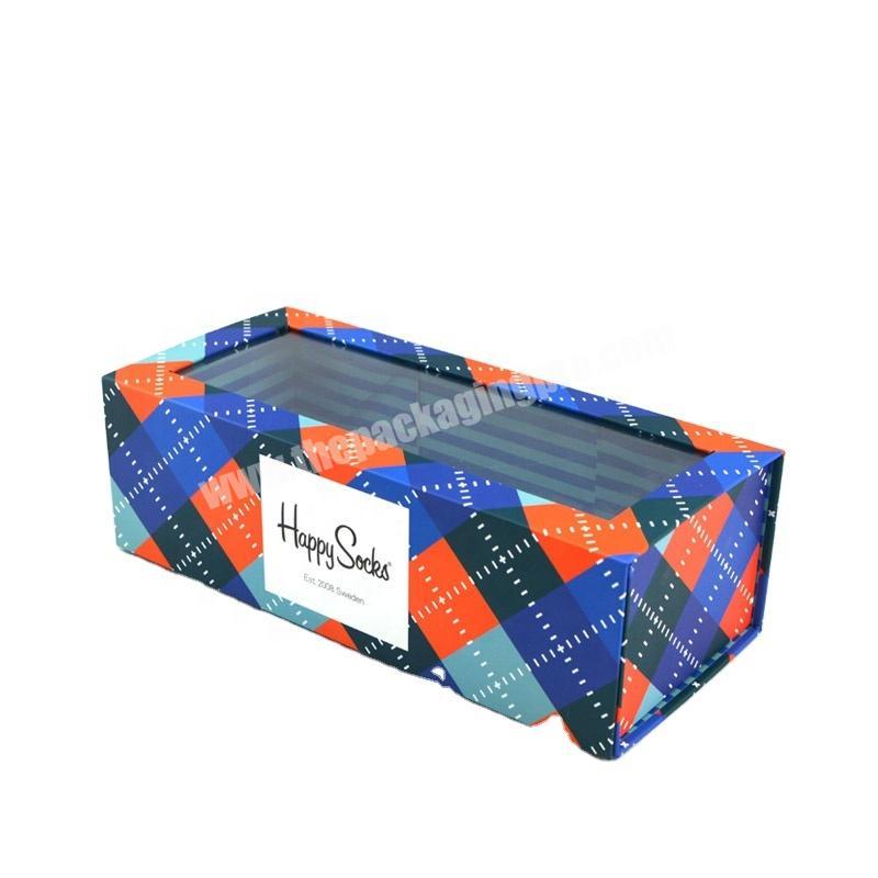 Custom Luxury  Eco-friendly Premium Foldable Sock Paper Gift Box Packaging with Clear PVC Window