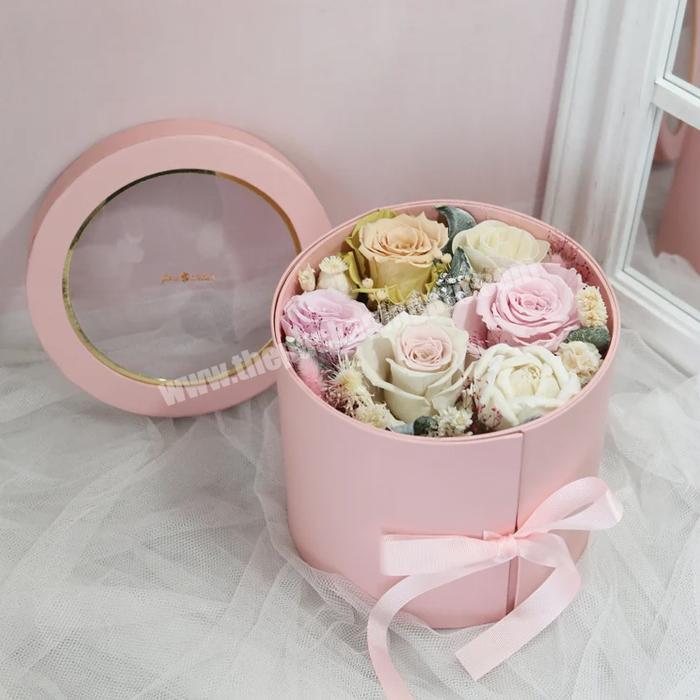 Custom Luxury Handmade Paper Round Flower Display Boxes Double Layers Rotating Rose Flower Gifts Packaging Box Flower Gift Box