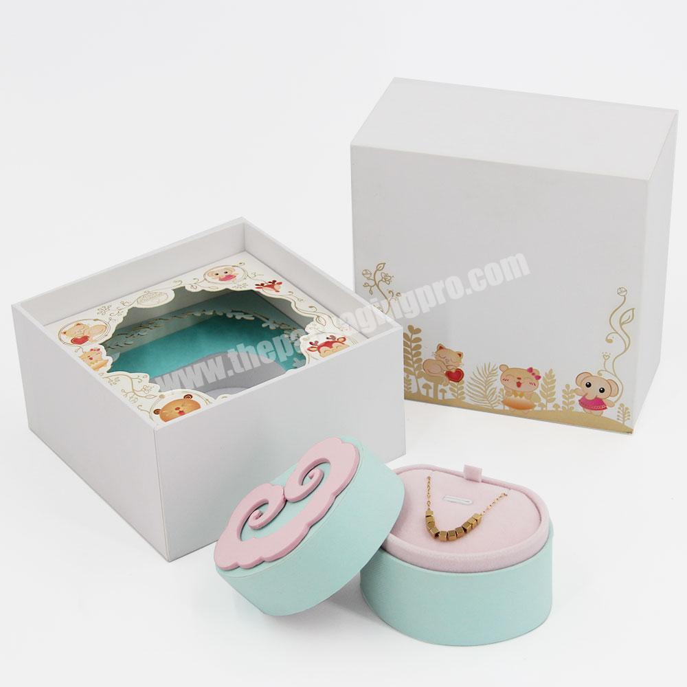 Custom Luxury Magnetic Gift Wrapping Paper Box fashion jewelry Gift Box with Handle 2 Tier Women Jewelry Gift Box