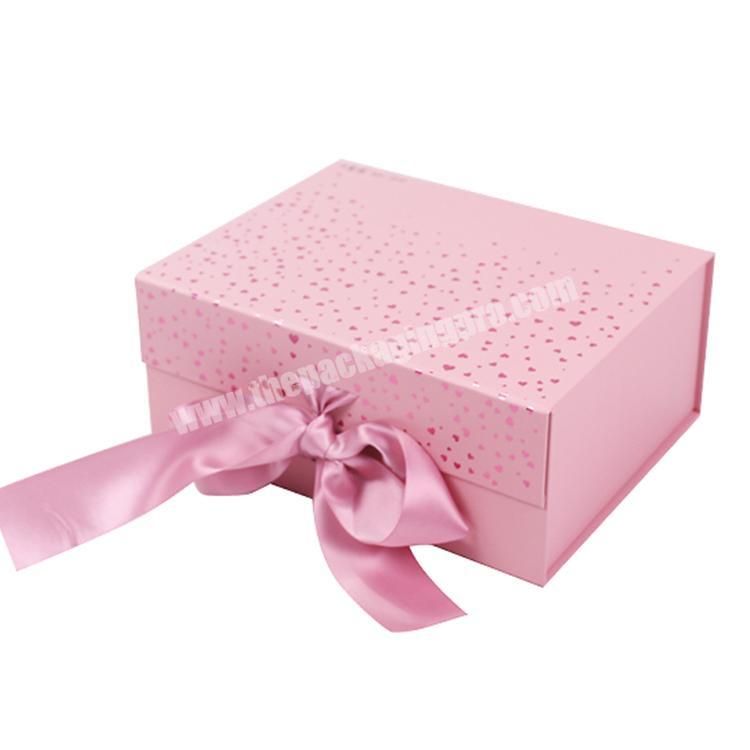 Custom Logo Luxury Paper Rigid Pink Wedding Gift Foldable Packaging Magnetic Closure Folding Box