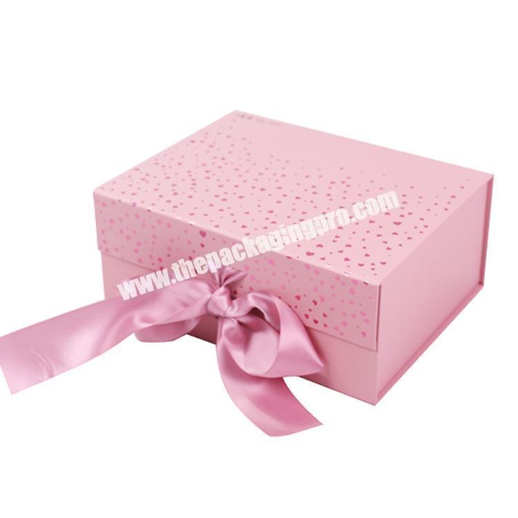 Premium Ribbon Clothing Paper Box Packaging Pink Folding Magnetic Apparel Gift Box