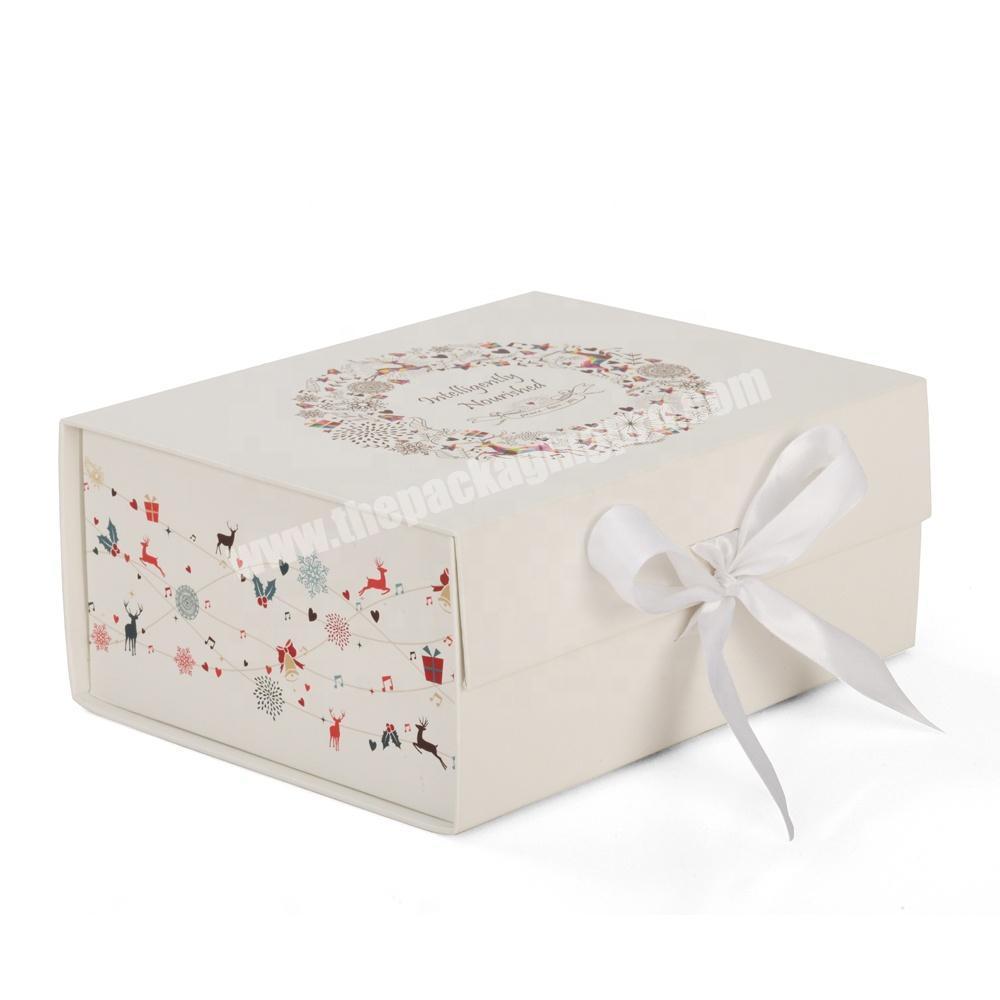Custom Luxury White Rigid Cardboard Packaging Magnetic Folding Paper Boite Avec Satin Wedding Dress Gift Box with Ribbon Closure