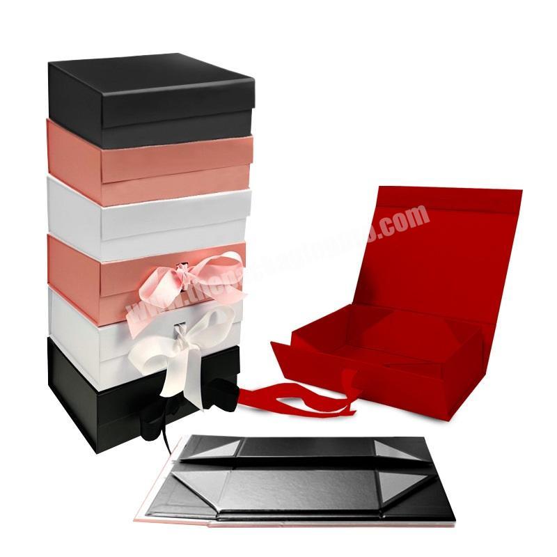 Custom MOQ 100pcs Shoe Clothing bow gift  flat pack folding gift packing box