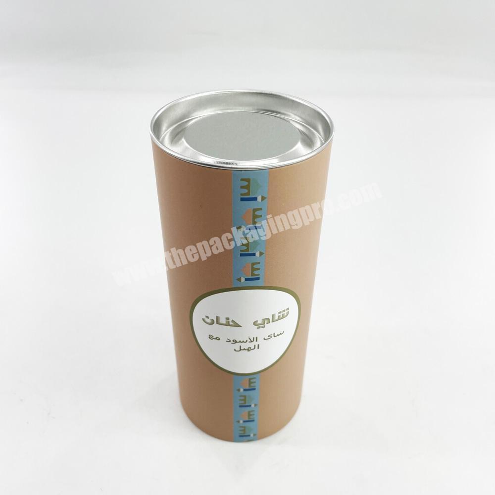 Custom Metal Lid Tea Packaging Cylinder Biodegradable  Paper Tube For Loose Leaf Tea Coffee Packaging