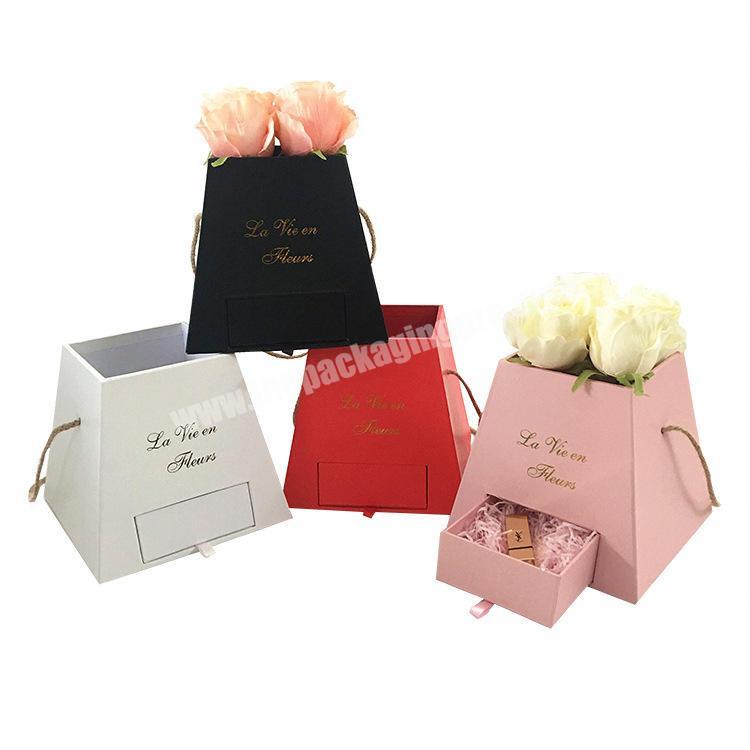 Custom New Style Paper Pyramid Flower Candy Gift Packaging Box Cardboard Wedding Favor Flower Bouquet Box With Drawer For Cookie