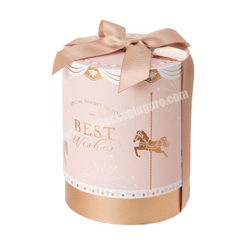 Custom Packaging Tea Sweet Candy Candle Gift Boxes With Ribbon Child Proof Paper Box Round